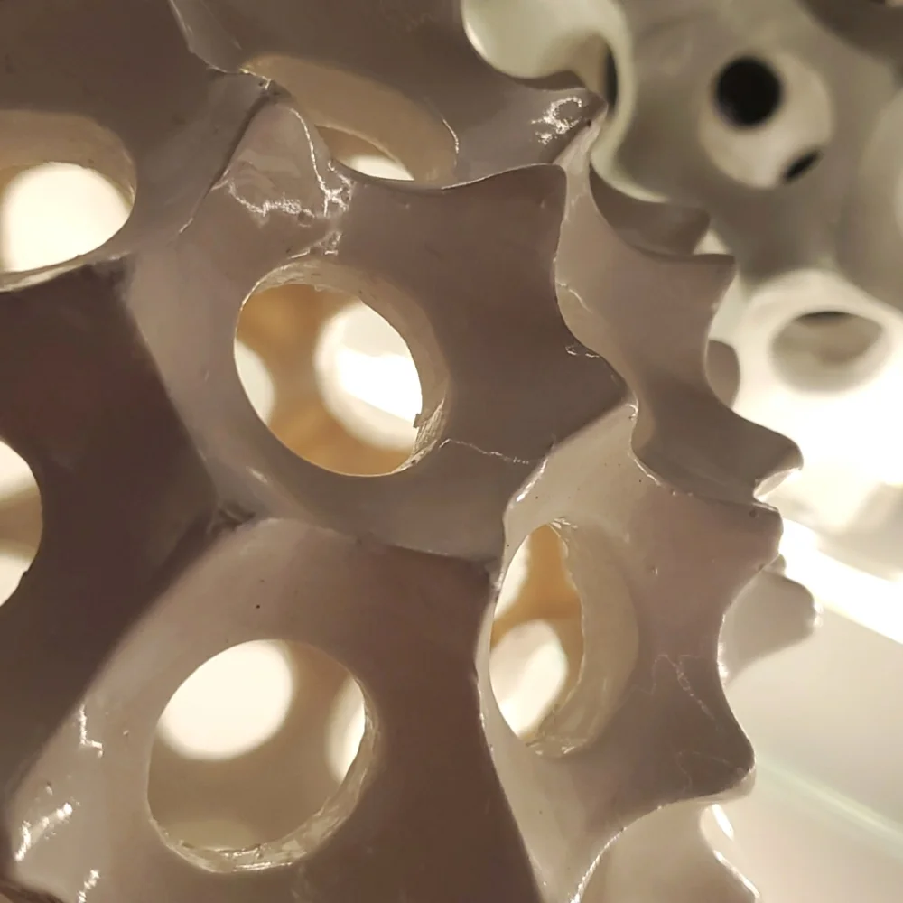 White Ceramic Glazed Orb ~ Pollen Polyp Ball Unique One-of-a-kind Decor